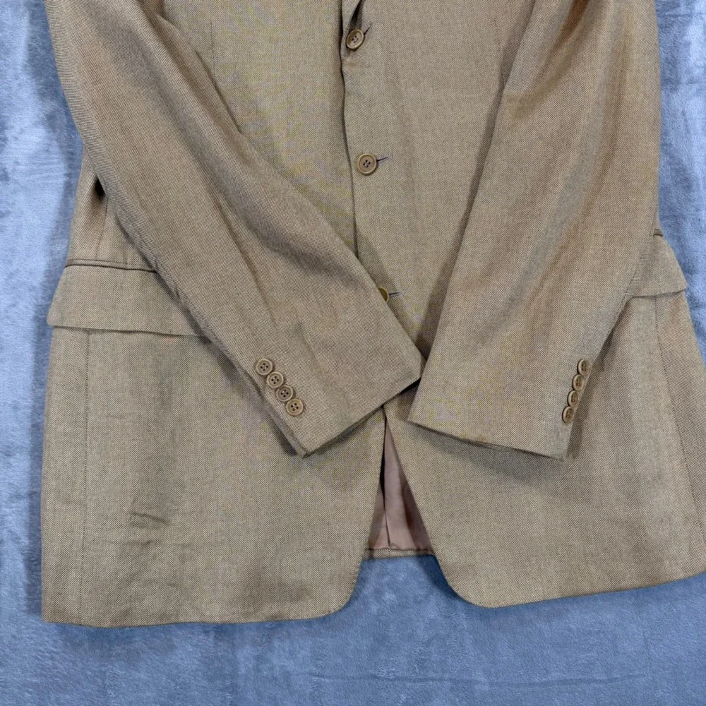 Canali Mens 3 Button Blazer Sport Coat Size 52 L Tan Bamboo Rayon Saks Fifth Ave